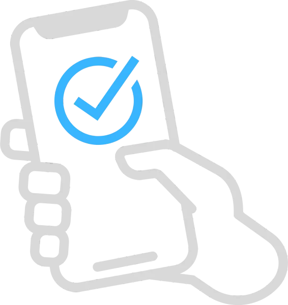 Illustration of a hand holding a phone with a check mark on the screen