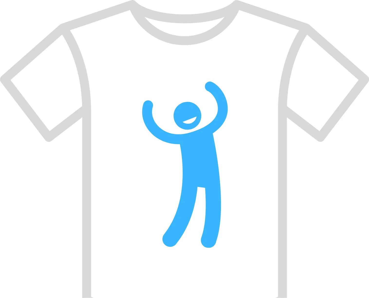 Illustration of a t-shirt with a dancing figure printed on the front